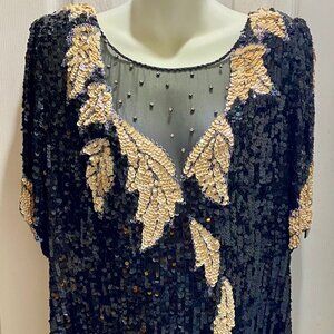 Sequence & Beaded Black Evening Dress ~ Size XXL